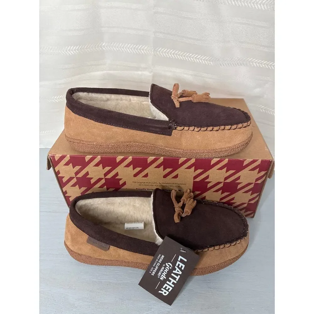 Muk Luks Talan Slippers Camel Genuine Leather Mens Size 9